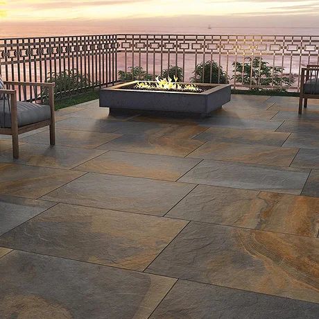 Sedan Outdoor Rustic Slate Effect Floor Tile - 600 x 900mm Slate Tile Floor Outdoor, Patio Tiles Outdoor Flooring Rustic, Outdoor Deck Flooring Ideas, Tiles For Terrace Floor, Terrace Flooring Ideas Tile, Terrace Floor Tiles, Terrace Tiles Design, Outdoor Wall Tiles Ideas, Porch Tiles Outdoor