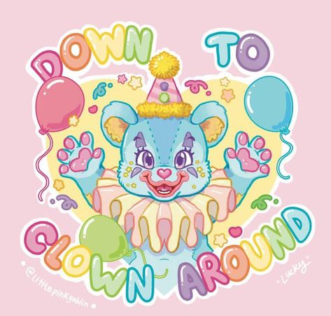 Clown Pastel Aesthetic, Pastel Clown Aesthetic, Pink Clowncore, Kawaii Clown Drawing, Clown Art Aesthetic, Clown Art Drawing Aesthetic, Cute Clown Painting, Cute Clown Drawing Aesthetic, Clown Birthday Party Ideas