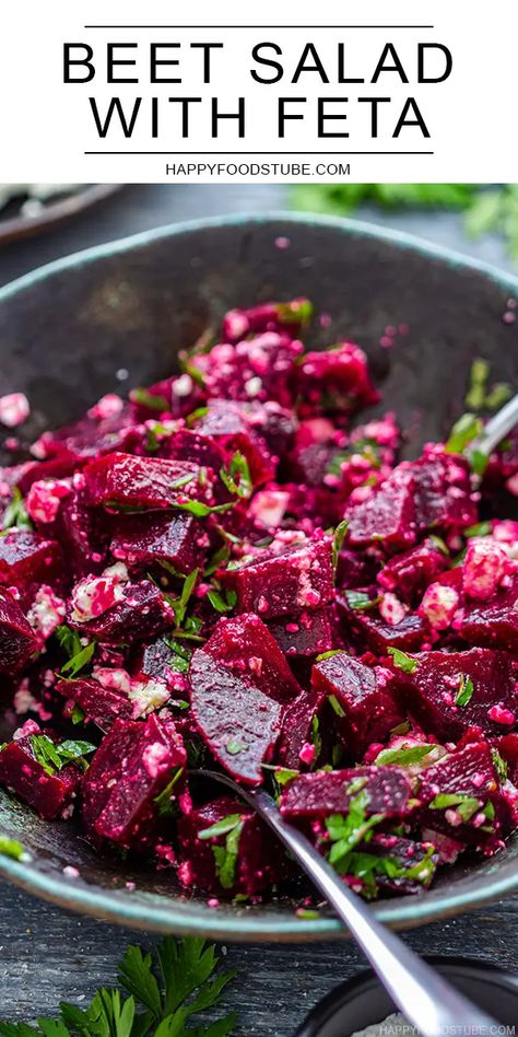 This is an easy recipe for beet salad with feta cheese that only takes 5 minutes to make. This beet side dish uses only a few simple ingredients, but others can be added, if you like! #beetsalad #salad #feta #beets Canned Beet Salad, سلطة البنجر, Beet Salad With Feta, Beet Salad Recipe, Feta Cheese Recipes, Beet Salad Recipes, Feta Cheese Salad, Salad With Feta, Resep Salad