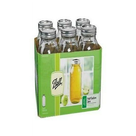 Dimensions: 9.4" H x 4.4" D x 4.4" W; Material: Glass; Mouth Type: Wide Mouth; Container Size: 1/2 gallon; With lids and bands; Number in Package: 6; Packaging Type: Boxed; Color: Clear. Home Canning, Half Gallon Mason Jars, Gallon Mason Jars, Gallon Jars, Canning Jar Lids, Canning Supplies, Wide Mouth Mason Jars, Ball Mason Jars, Canning Jar