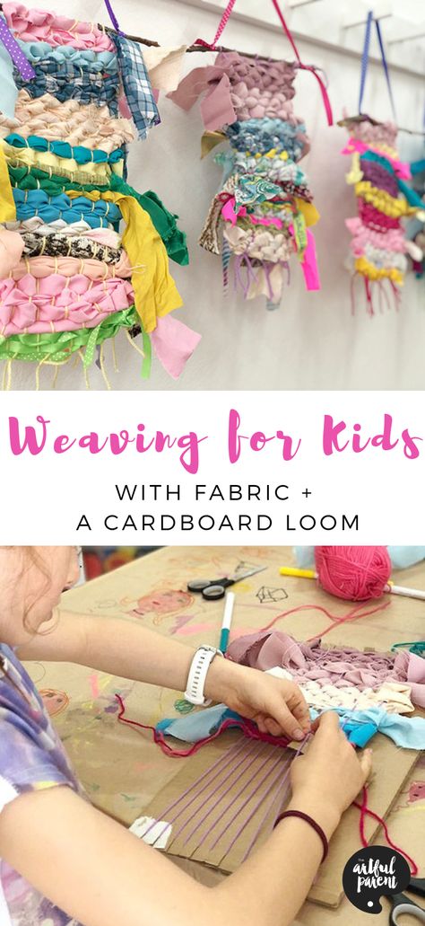 Fabric Art For Elementary, Weaving With Ribbon, Elementary Fiber Art Projects, Fiber Arts For Kids, Fabric Crafts For Kids, Weaving With Kids, Kids Weaving Projects, Weaving Activities, Weaving Kids