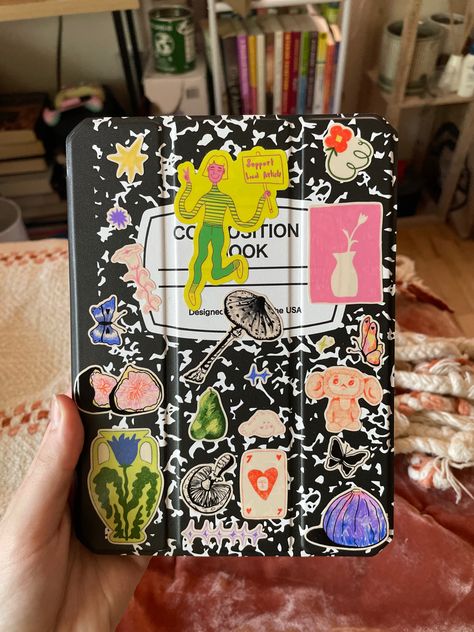 composition notebook style ipad case with cute stickers covering it Ipad Case Aesthetic, Aesthetic Ipad Case, Case Drawing, Custom Ipad Case, Aesthetic Ipad, Ipad Aesthetic, Custom Ipad, Case Aesthetic, Tablet Cover