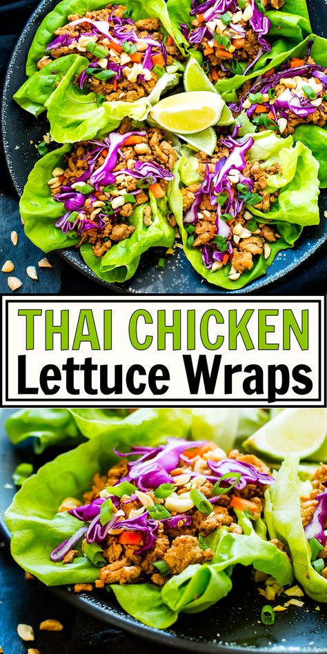 Thai Turkey Lettuce Wraps, Asian Ground Chicken, Ground Chicken Lettuce Wraps, Thai Wraps, Thai Chicken Lettuce Wraps, Thai Lettuce Wraps, Salat Wraps, Easy Lettuce Wraps, Lettuce Wraps Healthy