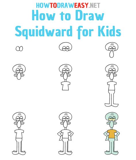 How to Draw Squidward for Kids - How to Draw Easy How To Draw A Spongebob, How To Draw Squidward, How To Draw Spongebob Characters, Spongebob Drawings Easy Step By Step, How To Draw Cartoon Characters Step By Step, How To Draw Cartoons Step By Step, How To Draw Spongebob Step By Step, Squidward Drawing Easy, Step By Step Drawing Disney