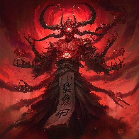 Dnd Demon Lord, Dnd Demon Art, Dark Demon Art, Red Demon Art, Humanoid Demon, Demon Dnd, Giant Demon, Scarlet King, Demon Creature