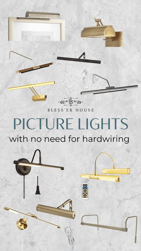 Lights Over Wall Art, Light Above Built In Shelves, Lighting For Paintings Wall, Lighting Over Artwork, Light For Painting On Wall, Remote Control Lighting, How To Display Art In Your Home, Black Picture Light Over Art, Best Picture Light