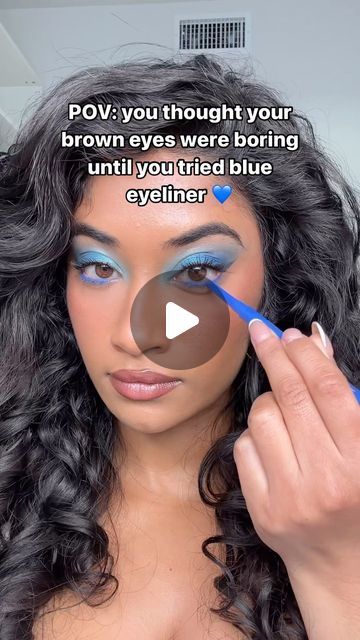 Monica Ravichandran 🇺🇸🇮🇳✨ on Instagram: "Blue eyeliner 🤝🏽 Brown Eyes/Skin 💙 Eyeliner is @maccosmeticsusa gel pencil liner in ‘perpetual shock’ #blueeyeliner#bluemakeup#browngirlmakeup#browneyes#makeupforbrowneyes#colortheory#browneyemakeup" Blue Makeup Brown Eyes, Monica Ravichandran, Blue Liner Makeup, Blue Eyeliner Brown Eyes, Eyeliner Brown Eyes, Blue Eyeliner Looks, Eyeliner Brown, Pencil Liner, Blue Liner