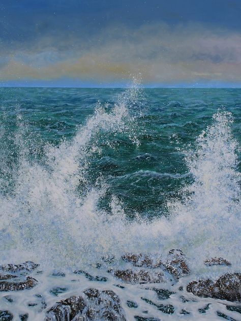 Stormy Sea Spray - acrylic Ocean Landscape Painting, Pink Clouds Wallpaper, Ocean Waves Painting, Glitter Wall Art, Water Pictures, Colorful Oil Painting, Sailboat Painting, Gold Canvas, Ocean Landscape