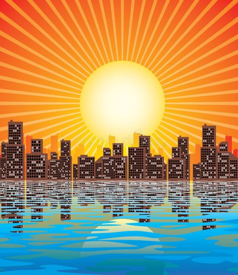 Sun Rise Illustration, City Abstract, Templates Simple, City Vector, Sun Illustration, Abstract City, Sunset City, Creative Resume Templates, Rising Sun