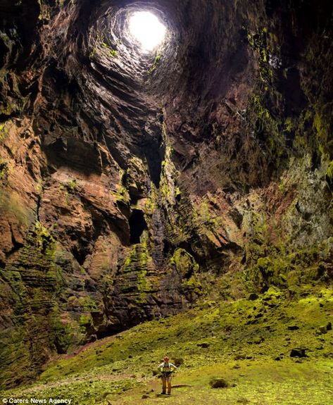 Deep down: Photographer Amy Hinkle shot the spectacular images in January while on a week-long expedition to the caves of the Aquismon region in Mexico    Read more: http://www.dailymail.co.uk/news/article-2288920/Real-life-hobbit-holes-Mexico-330-metre-drop-claimed-dozens-climbers-lives. Mexico Travel, Places Around The World, Amazing Nature, Vacation Spots, Wonders Of The World, Places To See, Beautiful Nature, Places To Travel, Travel Inspiration