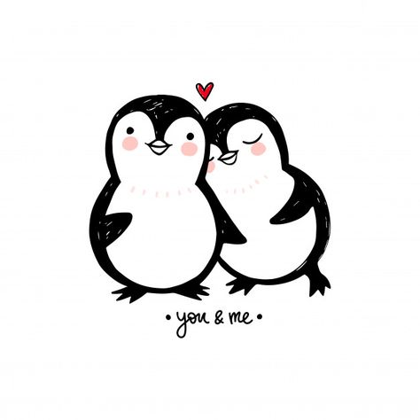 Penguin couple love illustration. doodle... | Premium Vector #Freepik #vector #baby #love #hand #character Penguin Love Couple, Penguin Couple Painting, Love Vector Illustration, Doodle Art Love Couple, Cute Paintings For Couples, Penguin Couple Drawing, Valentine Illustration Cute, Penguin Tattoo Couple, Cute Couple Art Doodle