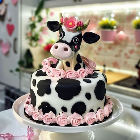 Cow Themed Birthday Cake, Cow Birthday Cake, Cow Cake, Cow Prints, Cow Cakes, Cow Birthday, Themed Birthday Cakes, Decorated Cakes, Cake Decorating Techniques