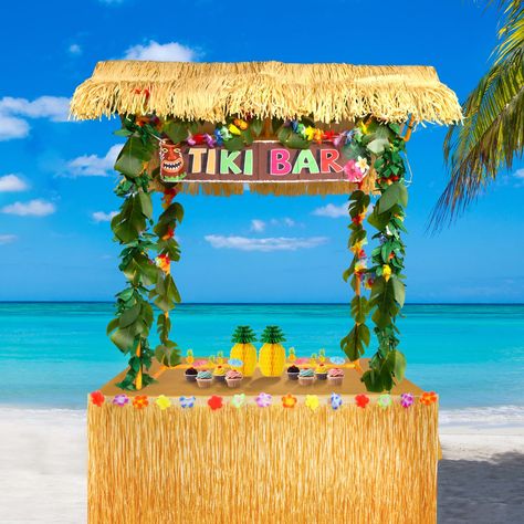 PRICES MAY VARY. No Package Included: Come with 1 pack tiki bar hut,1 pc tiki bar roof, 1 pc tiki bar banner, 1 pc luau party flower garland, 1 pc Hawaiian luau grass table skirt, 1 pc tablecloth, 30 pcs artificial palm leaves, 8 pcs adhesive stickers, 2 strips artificial green leaves, 4 sheets glue points and an instruction. A full set to meet your needs of hold various parties Sturdy and Reusable: Tiki bar hut is made of environment-friendly PVC material, long-lasting, durable and reusable. Th Luau Party Decor, Pool Painting, Outdoor Tiki Bar, Bar Banner, Luau Party Decorations, Tiki Bars, Tiki Bar Decor, Luau Theme Party, Luau Theme