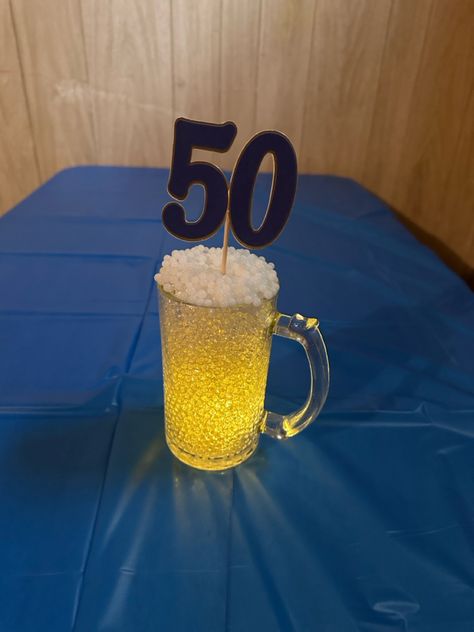 Clear and white orbeez in dollar tree beer mug Diy Beer Mug, Beer Mug Centerpiece, 50th Birthday Centerpieces, Diy Beer, Beer Theme, Birthday Centerpieces, Adult Birthday Party, Centerpiece Ideas, 5th Birthday