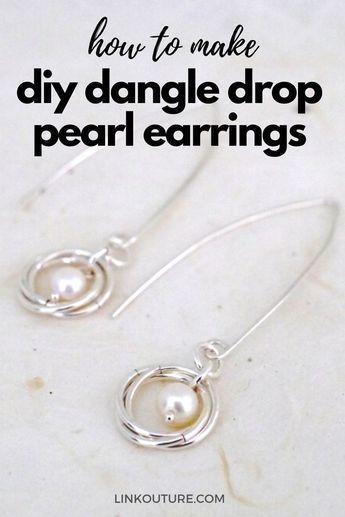 If you're looking for more unique DIY jewelry crafts for adults or teenagers that are still really easy to make, this tutorial for beginners is for you. These freshwater pearl statement beaded earrings features a long ear wire that you can custom make to any length. Click here to access the step-by-step directions to make your own beautiful dangles to give as a gift or to keep for yourself! #jewelrymaking #DIYjewelry Easy Earrings Diy Simple Wire Jewelry, Diy Earrings Hoops Wire Jewelry, Making Jewelry For Beginners Earrings, Diy Simple Jewelry, Diy Jewelry Unique Wire, Earrings Diy Handmade How To Make, Unique Diy Earrings, How To Make Wire Jewelry For Beginners, Diy Wire Earrings Tutorials How To Make