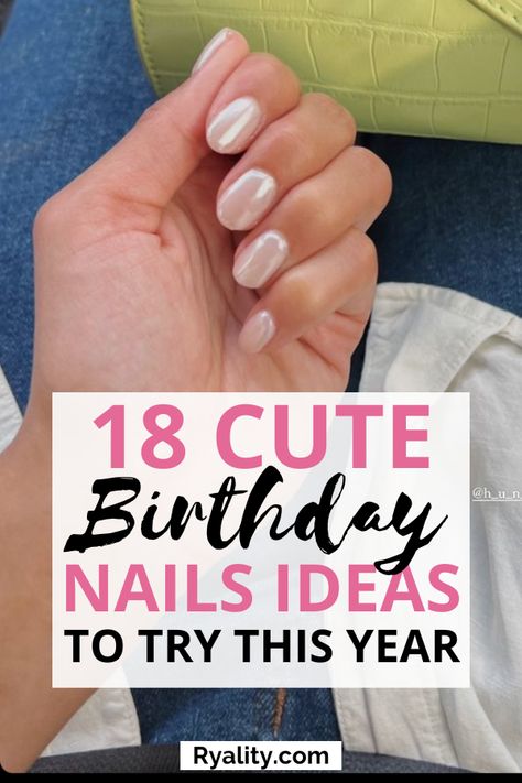 omg I love these birthday nail set ideas! I am definitely saving this for when my bday comes up Birthday Dipped Nails, 50th Bday Nails, Cute Nails For February Birthday, Nails For 50th Birthday, Gel Nails Birthday Ideas, Short Nail Birthday Designs, Gel Nails Ideas Short Birthday, Birthday Fingernail Designs, Birthday Nails Short Round