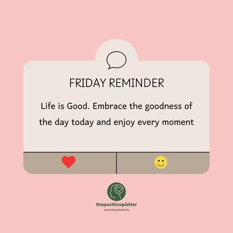 Share this reminder with your friends and family today🤩😇👇 Today is yours to embrace the goodness and enjoy every moment of your life🤩☺️ Have a fantastic Friday😇🙂 Like, Follow, and Share our page for daily motivation and positivity [Friday post, motivational page, motivation, life is good, Friday reminder] : : : #fridaymotivations #fridaymotivation💪 #fridayreminder #fridayreminders #embracegoodness #enjoyeveryday #enjoyeveryday #enjoyeverymile #enjoyeverysecond #enjoyeverymomentoflife #mo... Friday Reminder, Fantastic Friday, Friday Post, Friday Motivation, Enjoy Every Moment, Friday Feeling, Good Friday, Daily Motivation, Positive Thoughts