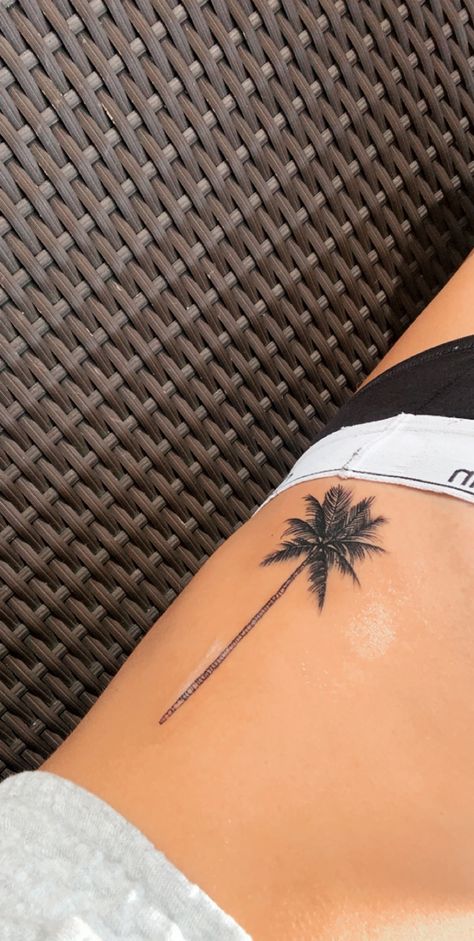 Large Palm Tree Tattoo, Palm Tree Tattoo Side Ribs, Palm Tree Rib Tattoo, Guam Tattoo, Beach Inspired Tattoos, Journey Tattoo, Avocado Tattoo, Black And White Flower Tattoo, State Tattoos