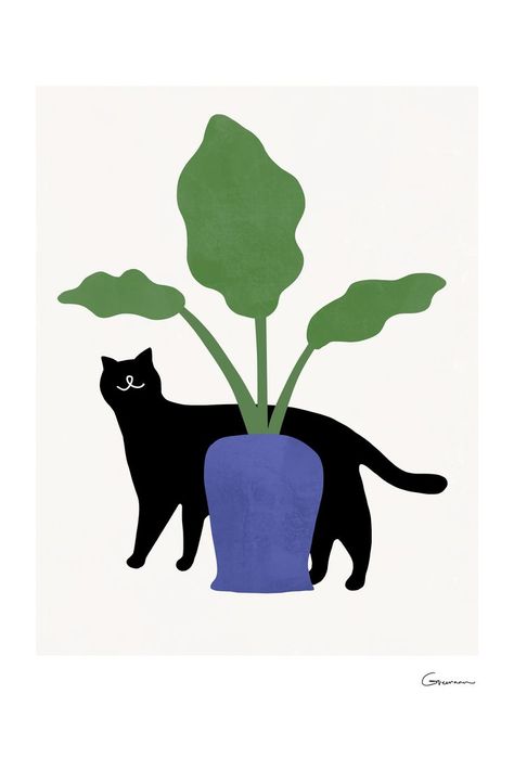 Black Cat Art Print, House Plant Cat Art, Cat plant print, Minimalist poster, Cat printable,Cat lover gift, Kids room decor,Digital download House Plants Poster, Boho Posters, Cat Prints, Poster Cat, Aesthetics Wallpaper, Cat Printable, Cat Plants, Minimalist Illustration, Dorm Art