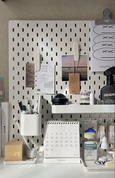 28 Great Pegboard Organization And Design Ideas Ikea Desk Pegboard Ideas, Desk Ideas Pegboard, Pegboard Office Ideas, Pegboard Above Desk, Home Office Pegboard Ideas, Ikea Skadis Pegboard Ideas Office, Pegboard Desk Ideas, Ikea Desk Pegboard, Peg Boards Ideas