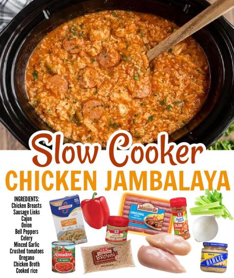 Slow Cooker Chicken And Sausage, Jambalaya Recipe Slow Cooker, Crock Pot Jambalaya, Jambalaya Crockpot, Jambalaya Recipe Crockpot, Crockpot Jambalaya, Chicken Jambalaya Recipe, Meal With Chicken, Sausage Jambalaya Recipe