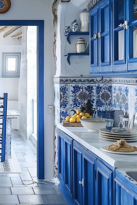 Kitchen With Color, Best Greige Paint, Greek Interior Design, Best Greige, Kitchen Color Ideas, Greece House, Kitchen Floating Shelves, Greek Decor, Greige Paint Colors