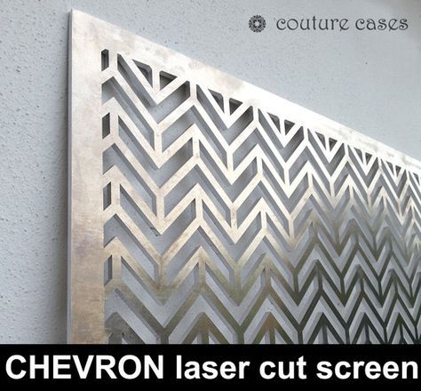 CHEVRON laser cut metal screens and architectural fretwork Metal Screens Architecture, Screen Architecture, Room Partitions, Gerobak Dorong, درج السلم, Wooden Screen Door, Laser Cut Screens, Screen Wall, Laser Cut Panels