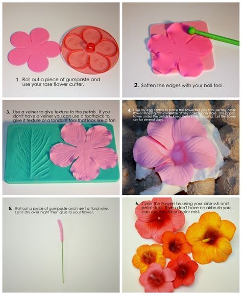 And here it is...Hibiscus tutorial.  I decided to create this very easy and simple tutorial to demonstrate an easier way (at least for me) o... Gum Paste Flowers Tutorials, Sugar Paste Flowers, Sugar Flowers Tutorial, Fondant Flower Tutorial, Cupcakes Decorados, Gum Paste Flowers, Fondant Tutorial, Fondant Decorations, Fondant Flowers