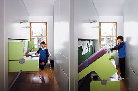 A Family of Four Squeezes into This Tiny 640-Square-Foot East Village Apartment | 6sqft Japanese Tiny Apartment, Tiny Japanese Apartment, Micro Apartment, Brooklyn Apartment, A Family Of Four, Smart Home Design, Family Of Four, Compact Living, Tiny Spaces