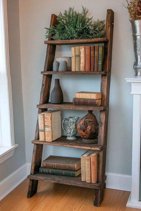 "Transform a simple ladder into a beautiful bookshelf with this DIY project! 🛠️📚 Ideal for adding character and practicality to any room. 🌿✨ #DIYBookshelf #LadderCrafts #HomeDecor" Bookshelves, Beautiful Bookshelf, Diy Bookshelf, Diy Ladder, Ladder Bookshelf, Bookshelves Diy, Room Ideas Bedroom, Simple Diy, Easy Diy