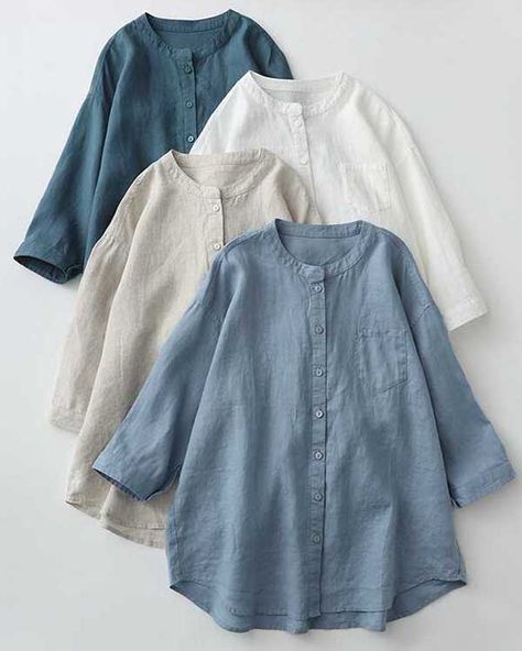 Topspink Japanese Style Clothing, Three Quarter Sleeve Shirt, Oversized Blouse, Loose Outfit, Simple Trendy Outfits, Loose Shirts, Natural Fabrics, Comfortable Outfits, Stylish Dresses