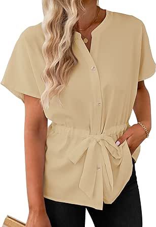 GRAPENT Work Blouses for Women Business Casual Tops Peplum Dressy Elegant Summer Button Down Shirt Work Blouses For Women, Business Casual Tops, Women Business Casual, Belted Blouse, Peplum Designs, Office Blouse, Ladies Tops Blouses, Gorgeous Style, Work Blouses