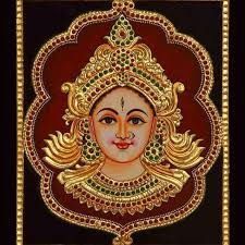 Durga Tanjore Painting, Tanjore Art, Mysore Painting, Indian Traditional Paintings, Tanjore Paintings, Saree Painting, Durga Painting, Kerala Mural Painting, Indian Painting