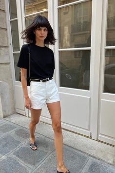 White Jean Shorts Outfit, White Shorts Outfit, Denim Shorts Outfit, Trendy Outfit Ideas, Summer Shorts Outfits, Fall Outfit Ideas, High Waist Fashion, Trendy Outfit, Trendy Fall