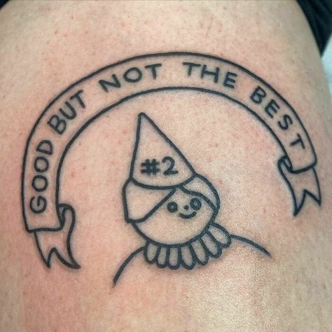 Funny Men’s Tattoos, No Regrets Tattoo Funny, Weird Tattoos Unique Drawing, Obsession Tattoo Ideas, Weird Cool Tattoos, Tattoo Ideas Quirky, Meme Tattoos Funny, Funny Matching Tattoos For Siblings, Funny Quote Tattoos