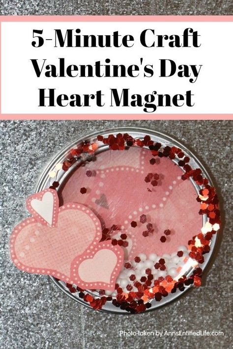 5 Minute Craft Valentine's Day Heart Magnet. Like easy crafts? This one is a real winner! In only 5 minutes you can create this fun Valentine’s Day heart magnet. Perfect for Sweetest Day, Valentine’s Day, or a bridal shower this sweet little craft is so simple to make, nearly anyone can do it! Valentine Magnet Craft, Mason Jar Lids Crafts, Valentine History, Valentine Kids, Happy Valentines Day Images, Valentines Crafts, Heart Magnets, Diy Valentines Decorations, Magnet Crafts