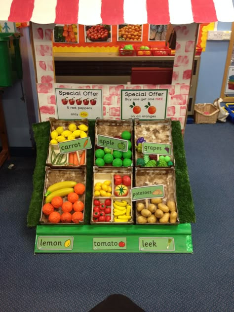 Fruit Stand Dramatic Play Preschool, Supermarket Role Play Eyfs, Supermarket Pretend Play, Supermarket Role Play, Supermarket Role Play Area, Grocery Store Role Play, Play Supermarket, Role Play Ideas, Grocery Store Dramatic Play