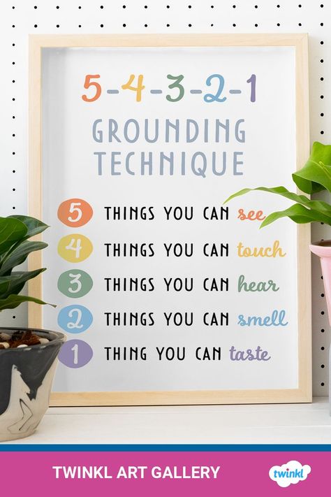 Grounding With 5 Sense, 5 4 3 2 1 Calm Down, 5 4 3 2 1 Grounding Technique, 5 Things You Can See 4 Things You Can Touch, 5 Things You See 4 Things You Hear, 5 Things You Can See 4 Things, 5 4 3 2 1 Grounding, Therapist Office Design, School Nurse Office Decorations