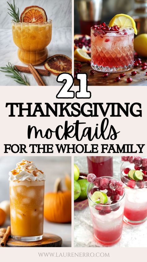 21 Thanksgiving Mocktails For The Whole Family to Enjoy | Lauren Erro Wingsgiving Party Ideas, Thanksgiving Cocktails And Mocktails, Drink Ideas For Thanksgiving, Easy Thanksgiving Mocktail, Batch Thanksgiving Mocktail, Mocktail For Thanksgiving, Friendsgiving Work Ideas, Friendsgiving Drink Ideas Non Alcoholic, Friendsgiving Soup Party