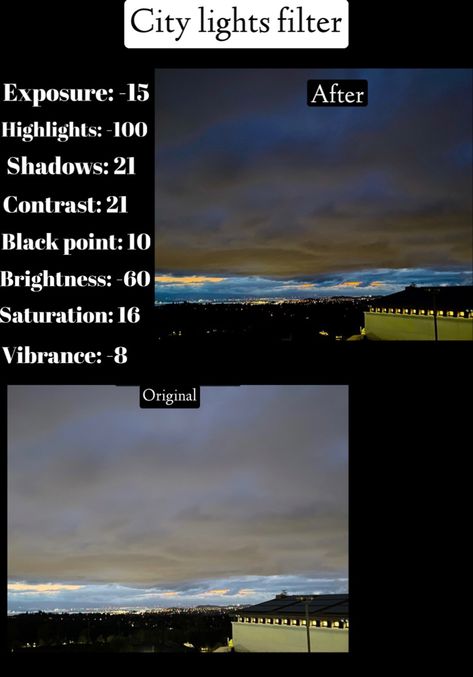Edit For Night Photos, Night Aesthetic Filter Camera Roll, Nature Picture Editing, Iphone Edit Night Photos, Aesthetic Photography Tips, Edit Photos On Iphone Night, Photo Editing For Night Pics, City Filter Camera Roll, Iphone Filters Video Editing