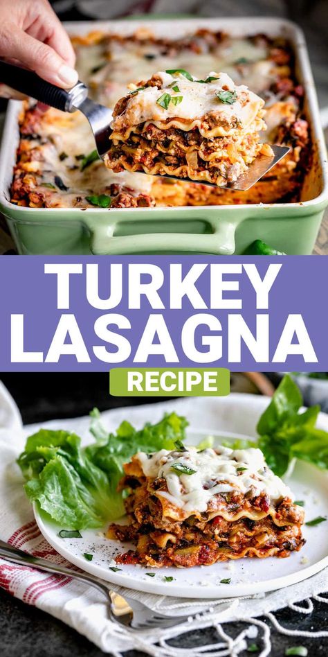 Get ready to meet the best turkey lasagna recipe you have ever tried! You are going to love this veggie-packed lasagna made with lean ground turkey. I have all the details how to make it, step-by-step photos and a how-to video. Plus I'm sharing all my top chef's tips for making it ahead and freezing. This recipe is tried and true and totally foolproof. Turkey Lasagna Recipe Easy, Turkey Lasagna Recipe Healthy, Best Turkey Lasagna Recipe, Healthy Lasagna Recipes Ground Turkey, Make Ahead Ground Turkey Recipes, Ground Turkey Lasagna Recipe, Lasagna Healthy, Easy Healthy Lasagna Recipe, Turkey Lasagna Recipe