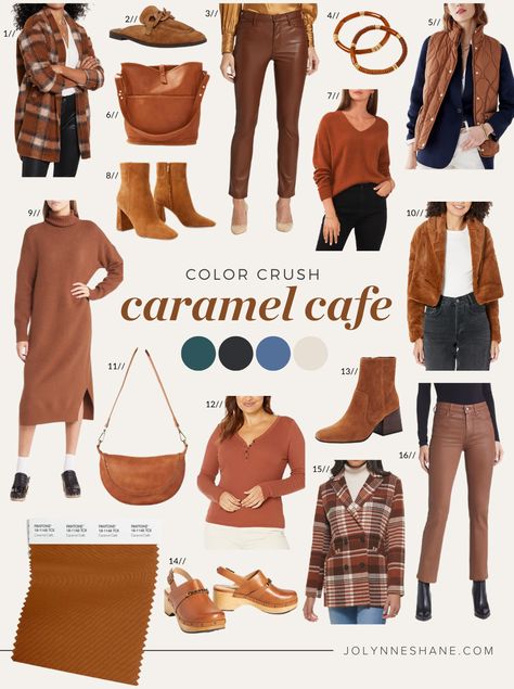 Jo-Lynne Shane has dedicated this fashion post for women over 40 to the popular color caramel café. Check out some of her favorite fashion pieces in this popular color and see what you'll want to include in your fall wardrobe. Caramel Outfit Color Combos, Caramel Outfit, 90s Chola Fashion, New York Winter Fashion, Full Sleeves Design, Colorful Blouses, New York Winter, Color Trends Fashion, Color Cafe