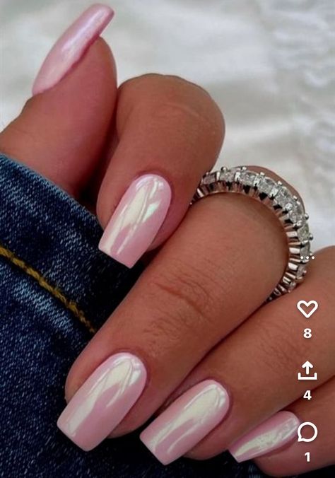 Light Colored Chrome Nails, Pink Chrome Nails Designs Square, Different Chrome Nails, Light Pink Chrome Nails Coffin, Light Pink Chrome Nails Square, Light Color Nail Ideas, Gel X Nails Chrome, Soft Pink Chrome Nails, Pale Pink Chrome Nails