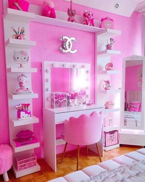 Pink Glam Room, All Pink Room, Pink Room Inspiration, Kids Bedroom Ideas For Girls Toddler, Pink Beauty Room, Pink Room Design, Kids Bedroom Wall Decor, Bedroom For Girls Kids, Toddler Decor