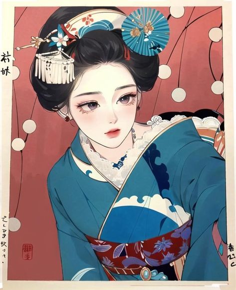 Woman In Kimono Drawing, Anime Kimono Outfit, Kimono Outfit Drawing, Japanese Woman Drawing, Kimono Drawing, Geisha Drawing, Geisha Anime, Geisha Hair, Japanese Princess