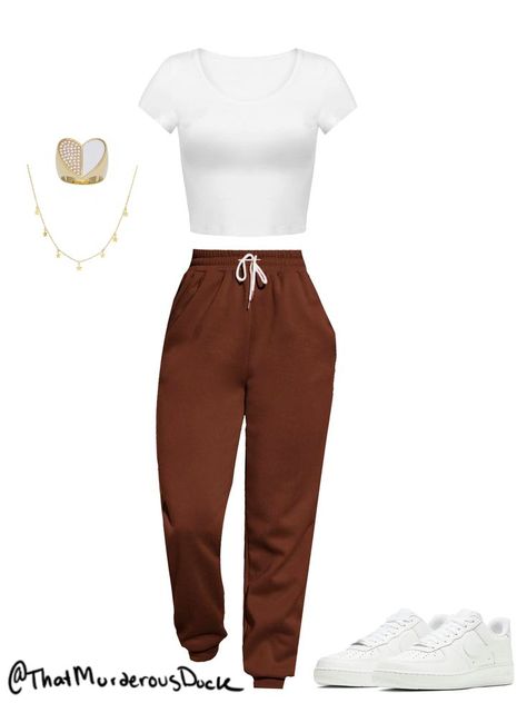 Brown Sweat Pants Outfit, Brown Sweats Outfit, Orange Sweatpants Outfit, Brown Sweatpants Outfit, Sweat Pant Outfits, Brown Sweatpants Outfits, Brown Aesthetic Outfit, Tupac Shirt, Rings Star