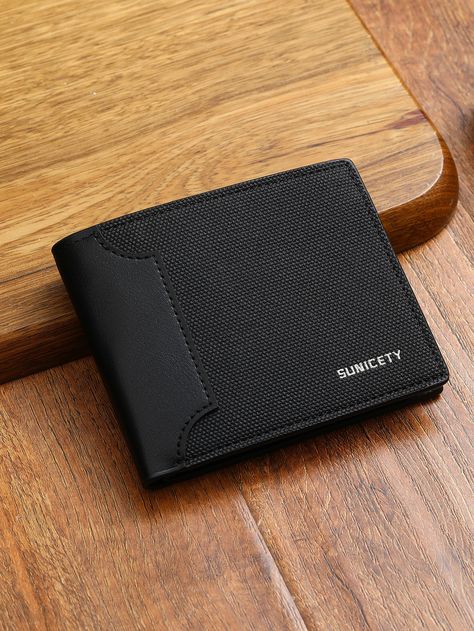 Black  Collar  PU Leather Letter Small Wallet Embellished   Wallets & Cardholders Gents Wallet, Wallets For Boys, Leather Wallet Design, Leather Bag Tutorial, Slim Wallet Men, Mens Wallets, Money Purse, Leather Wallet Pattern, Small Leather Wallet