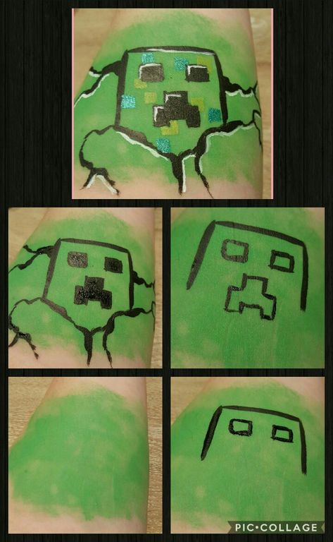 Minecraft Creeper Face Paint, Minecraft Face Paint Easy, Face Painting Minecraft, Roblox Face Paint, Minecraft Facepainting, Creeper Face Paint, Easy Face Painting Designs Step By Step, Minecraft Face Paint, Face Painting Step By Step