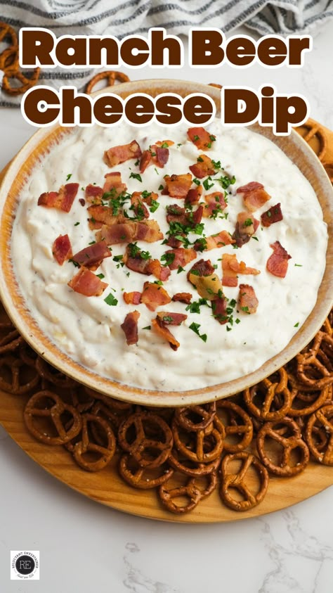 Perfect for game day, this creamy Ranch Beer Cheese Dip is a hit with pretzels, chips, or even as a spread for sliders and burgers. Ranch Beer Cheese Dip, Applebees Beer Cheese Dip, Desert Dips, Sausage Kebabs, Beer Dip, Smoked Gouda Cheese, Dips Recipes, Blackened Shrimp, Delicious Dips Recipes