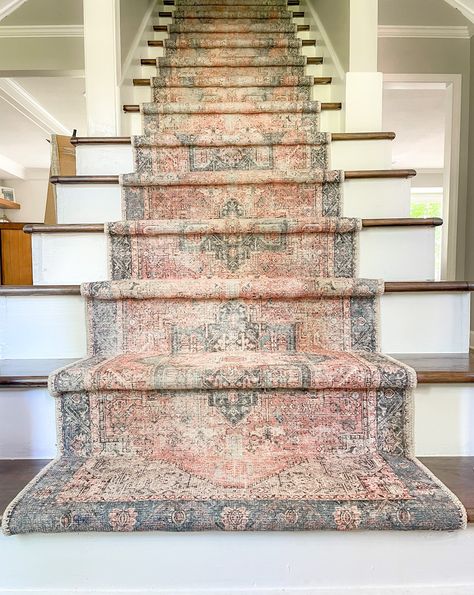 Vintage Carpet Runner On Stairs, Temporary Stair Runner, Stair Runner Pink, Persian Rug Stair Runner, Traditional Stair Runner Carpet, Turkish Rug Stair Runner, Ruggable Stair Runner, Stair Runner With Turn, Turkish Stair Runner